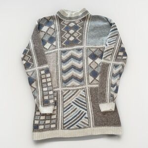 VTG GINA PETERS Women Small Sweater Silk Angora Lambswool Blend Beige Blue Brown